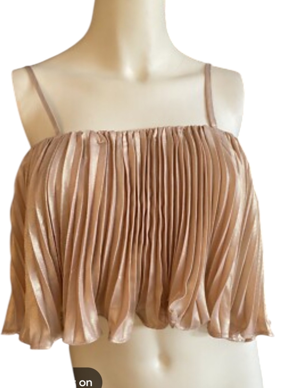 By Together Pleated Satin Spaghetti Strap Crop Top - Nude/Taupe
